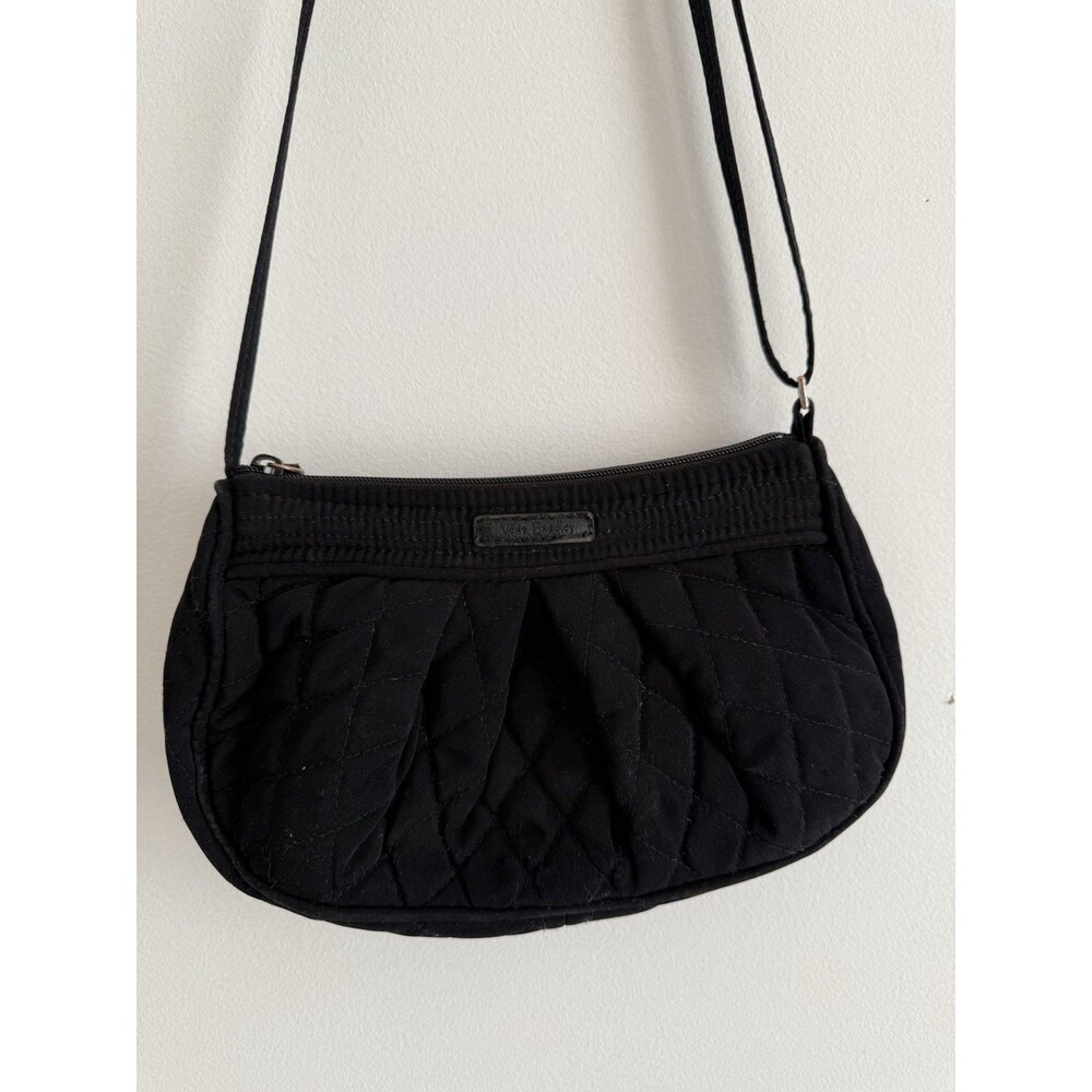 ✿ Vera Bradley Black Quilted Crossbody Bag Polka Dot Lined Zip Closure